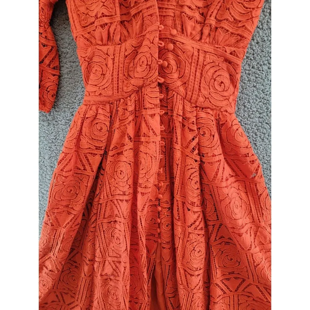 Cult Gaia Willow Embroidered MIDI Dress Women's XS Tangerine Button Closure - Picture 9 of 15